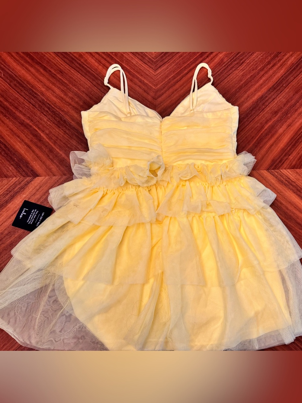 Lulus NWT Special Poise Yellow Tulle Tiered Mini Dress Homecoming Size M - Picture 12 of 14